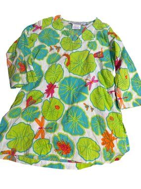 Gretchen Scott Designs Tunic Top Pond Party Coverup Dragonfly Bugs Sz Youth 8/10